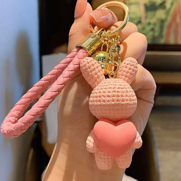 RESIN Rabbit Bell Charm Keychain Anime Bunny Heart Keyring Dangle - Picture 4 of 7